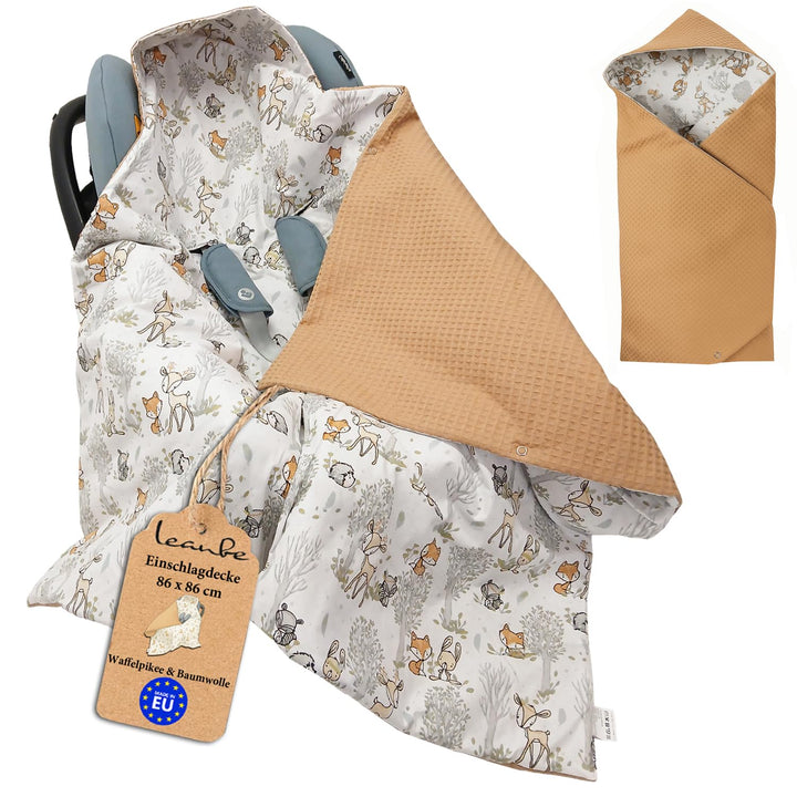 Leanbe Baby Einschlagdecke Doppelseitig 86x86 cm Baumwolle-Wafellstoff für Kinderwagen und Babybett