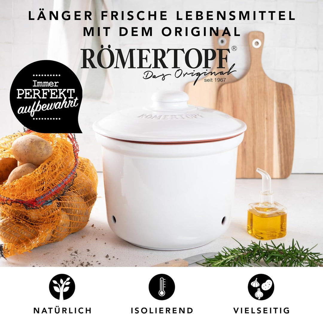 Römertopf Kartoffeltopf Maxi Plus frische Topf aus Naturton Keramik Vorratstopf Ø 26,0cm weiss ø26cm