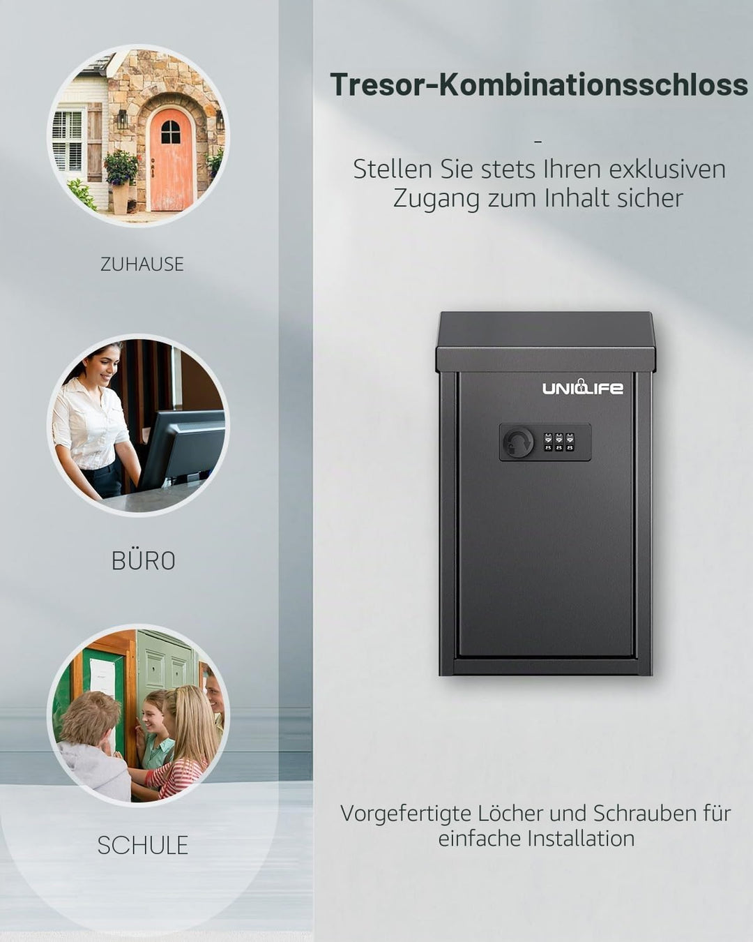Uniclife Schlüsselbox für aussen, Spendenbox aus Metall, Sammelbox mit Zahlenschloss, sichere Vorsch