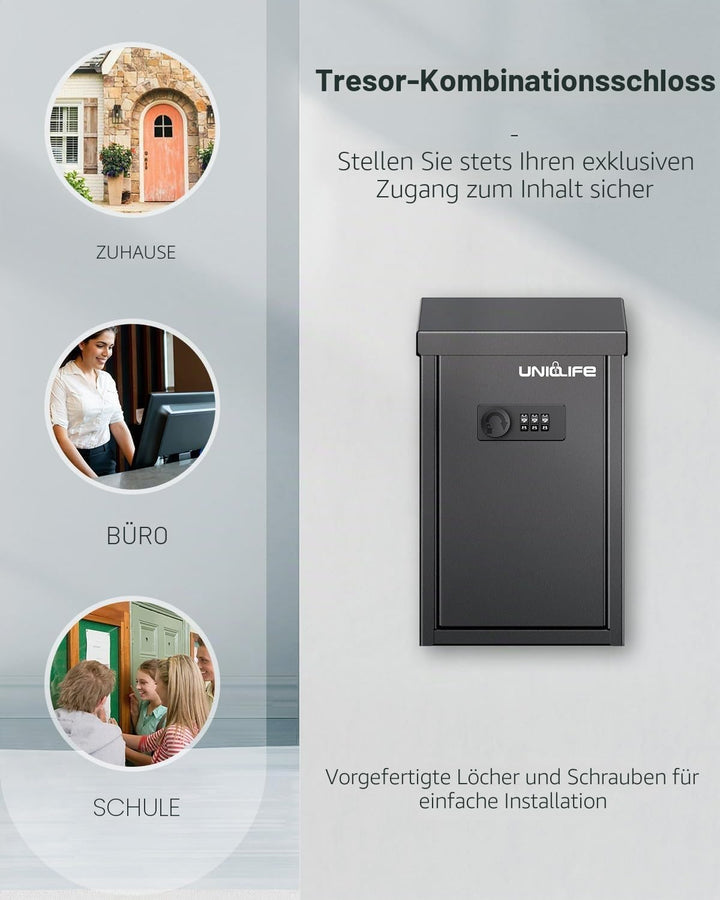 Uniclife Schlüsselbox für aussen, Spendenbox aus Metall, Sammelbox mit Zahlenschloss, sichere Vorsch