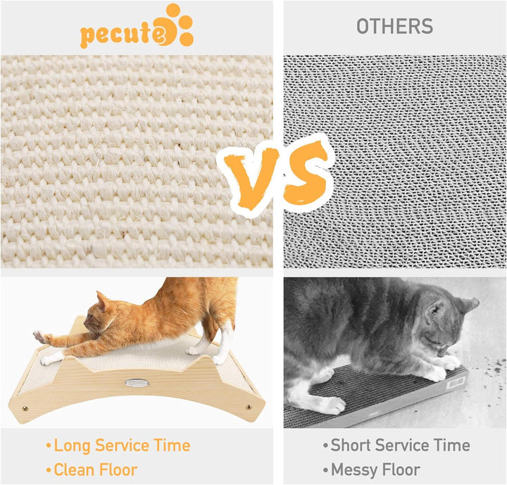 Pecute Katzen Kratzbrett(42x27.5x12cm), Gewebter Sisal + Teppich Stoff Doppelseitig Haltbarer Katzen