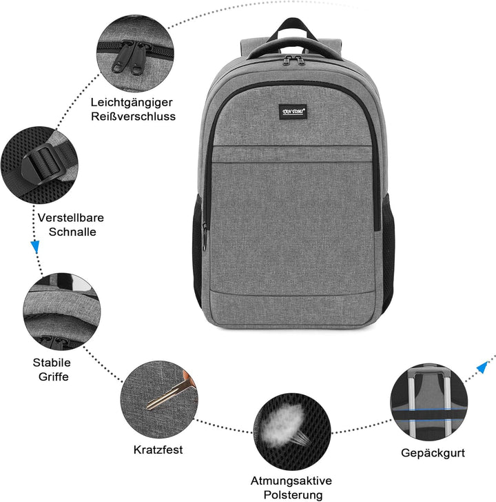 TANTOMI Rucksack Herren, Gross Laptop Rucksack 17 Zoll Schulrucksack Laptoptasche mit USB Ladeanschl