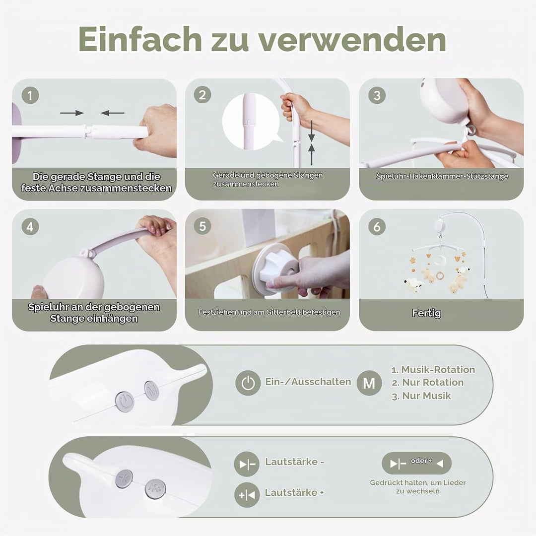 Mobile Baby,Baby Spieluhr mit 35 Musik,Einstellbare Lautstärke,Einfach anzubringen,Stoppt nach 30 Mi