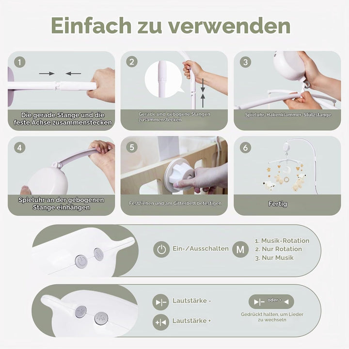 Mobile Baby,Baby Spieluhr mit 35 Musik,Einstellbare Lautstärke,Einfach anzubringen,Stoppt nach 30 Mi