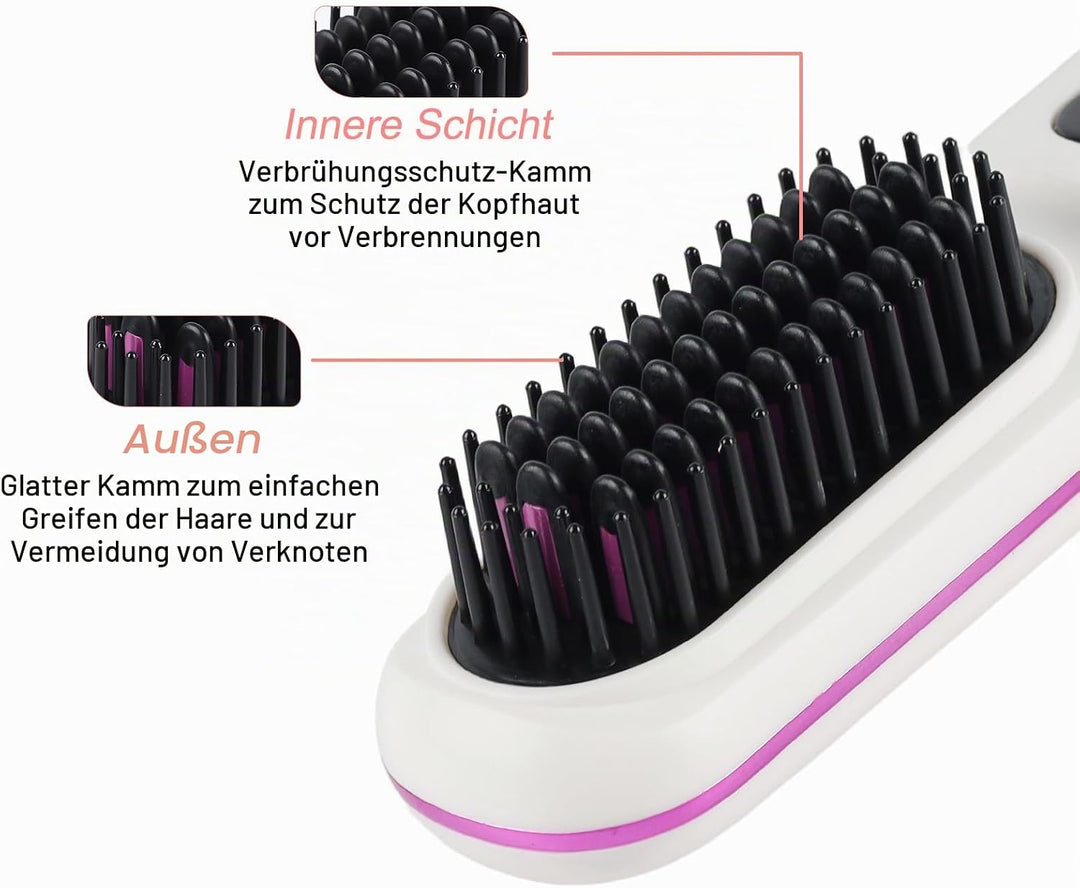 Kabellos Stylingbürste Für Kurze Haare - Anti Gabel Elektrische Haarbürste, Glatter Gerader Glättbür