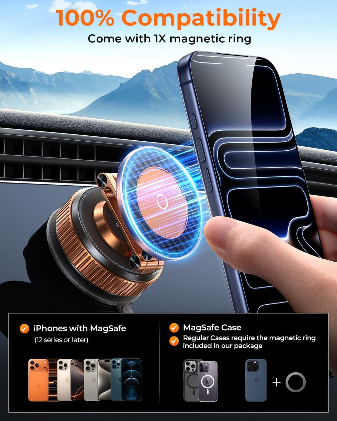 360°Drehbare Vakuum Handyhalterung Auto Magnetische, Nano-Gel Handyhalterung für Magsafe ,Metall KFZ