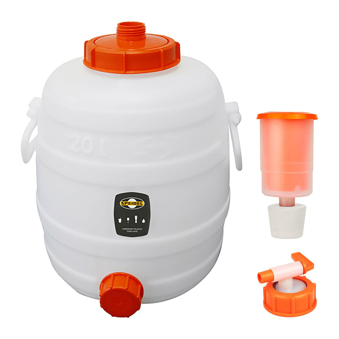 Mostfass 20 Liter mit Auslaufhahn NW 10 und Gärspund, Gärfass (20 L rund) für Most, Wein, Cider, Säf