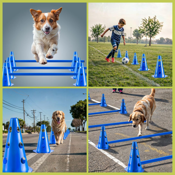 Steckhürden Set für Hunde; Agility Trainingszubehör für Hunde & Pferde; Hürdenset mit Stange & Hütch