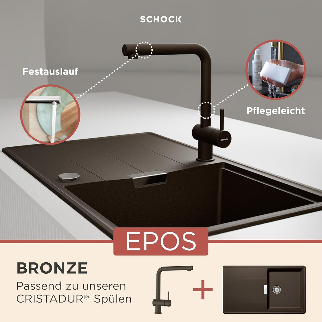 SCHOCK Küchenarmatur Epos Bronze – braune hochdruck Armatur mit Festauslauf und Standard Norm-Anschl