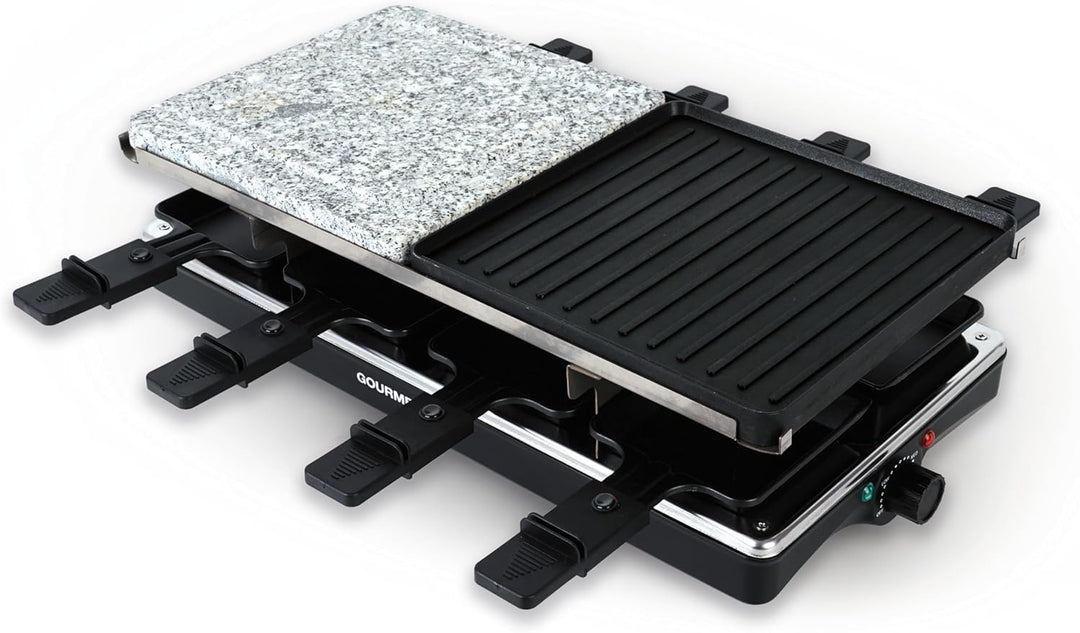 GOURMETmaxx 2-in-1 Raclette Set 8 Personen | Raclette mit Steinplatte und Aluminiumplatte inkl. 8 Pf