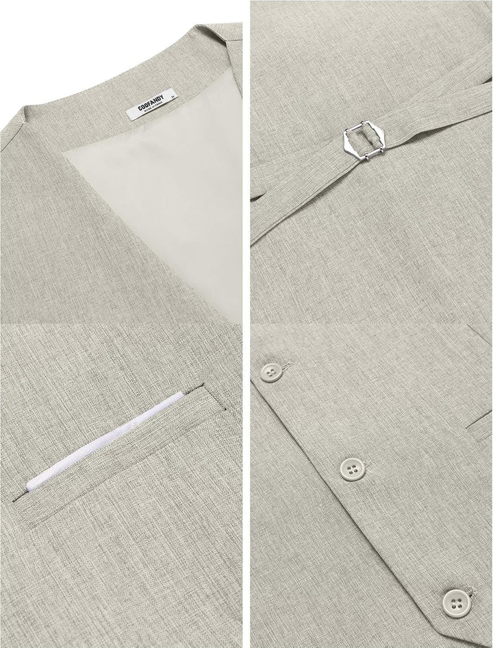 COOFANDY Weste Herren Anzug mit Taschen Anzugweste Gilet Casual Hochzeitsweste V-Ausschnitt Business