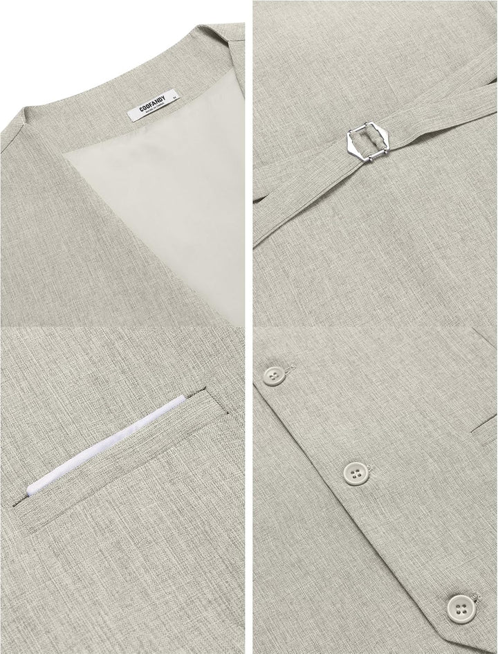 COOFANDY Weste Herren Anzug mit Taschen Anzugweste Gilet Casual Hochzeitsweste V-Ausschnitt Business