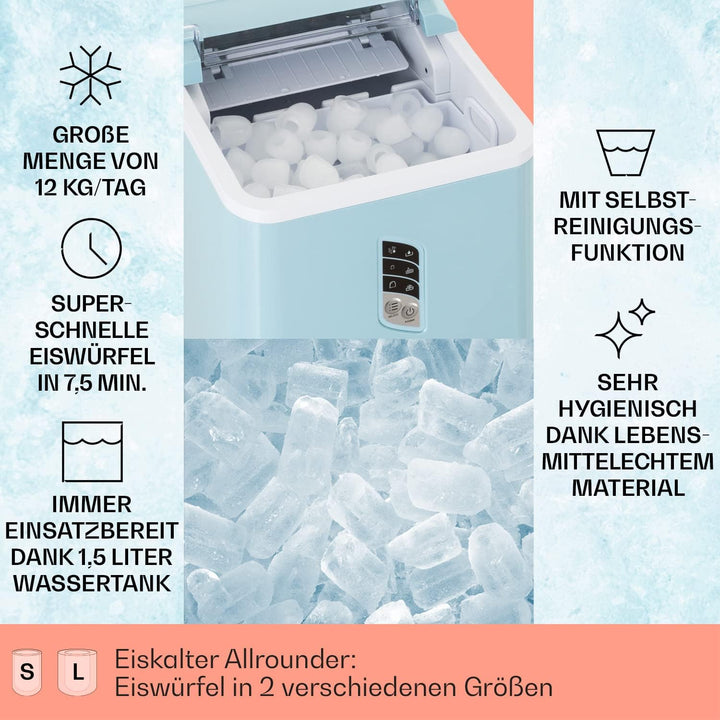 Klarstein Eiswürfelmaschine Klein, Schneller Ice Cube Maker, Eiswürfelbereiter Selbstreinigend, Eisw