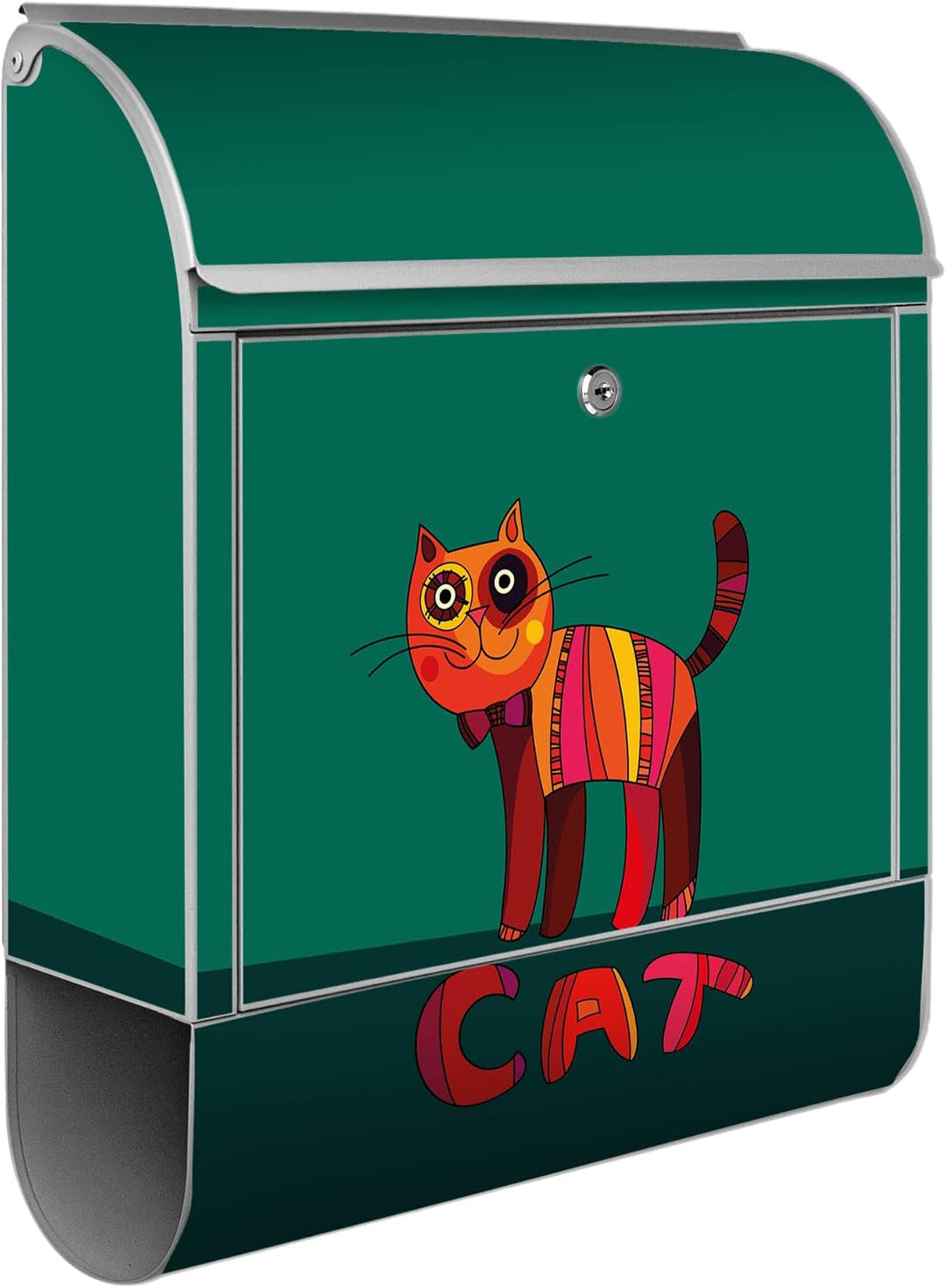 banjado® Design Briefkasten mit Motiv Orange Katze 39x47x14cm &amp; 2 Schlüssel - Briefkasten Stahl Silb