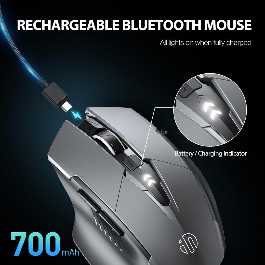 inphic Bluetooth Maus, Wiederaufladbare Tri-Mode 5.0/4.0 + 2.4G Wireless, 800-1600DPI Tragbar für La