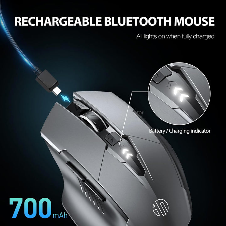 inphic Bluetooth Maus, Wiederaufladbare Tri-Mode 5.0/4.0 + 2.4G Wireless, 800-1600DPI Tragbar für La