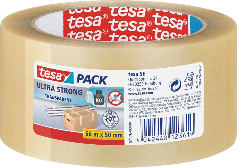 tesaPack Ultra Strong 51124 Transparentes Packband zum Abdichten schwerer Pakete, 6 Rollen, 66 m x 5