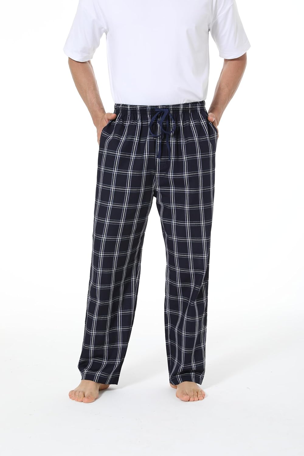 Jveyvth Herren Pyjamahose 100% Baumwolle kariert Schlaf &amp; Lounge Hose, PJ Hose mit Taschen und Knopf