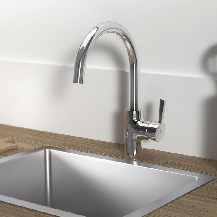 Ideal Standard Alero Küchenarmatur, Hochdruck, Auslaufhöhe 211 mm – Chrom C-Auslauf, C-Auslauf