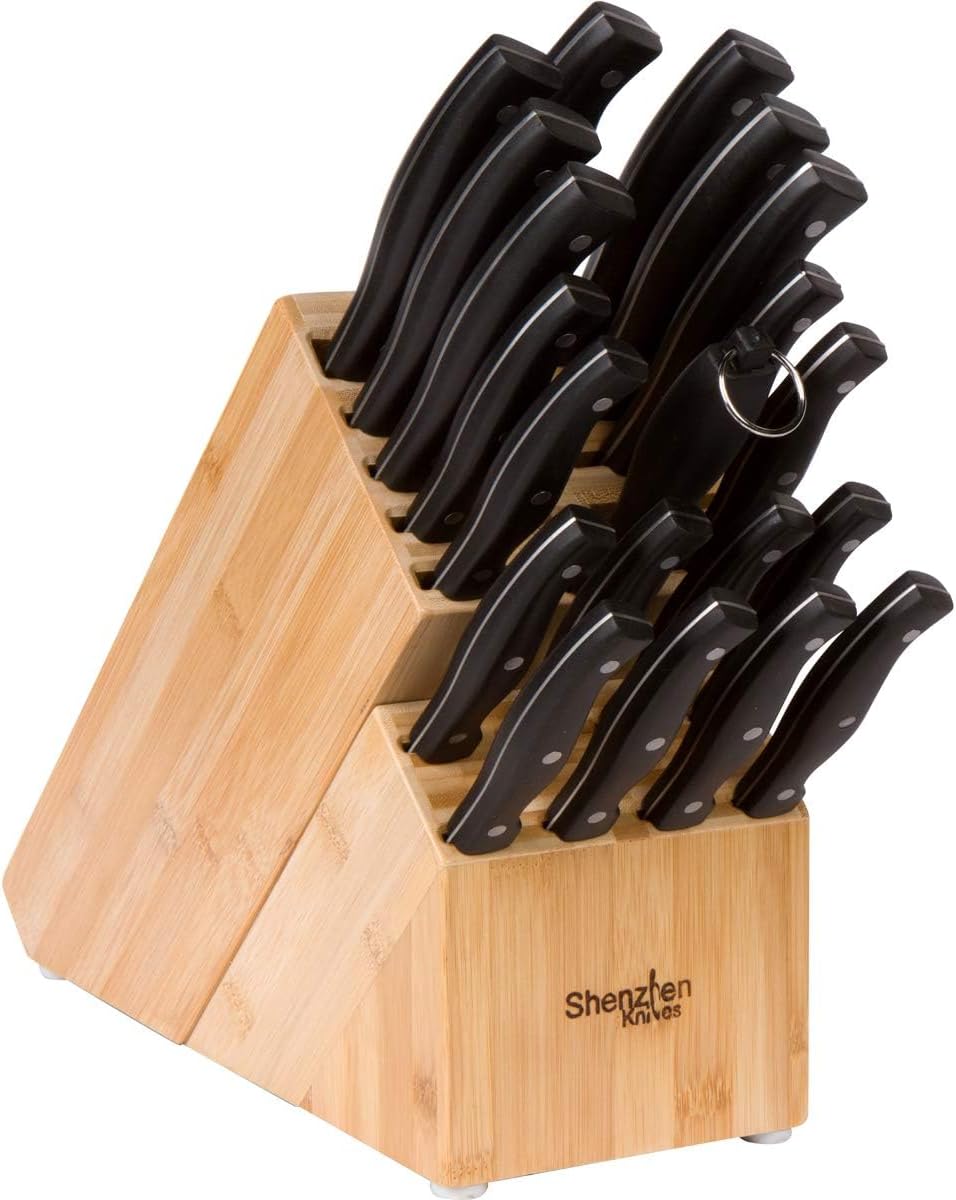 Shenzhen Knives Universal-Messerblock mit 20 breiten Schlitzen: in X-Large Bambusholz-Messerblock oh