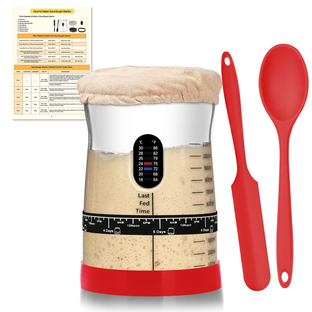 Coco Bird Pro Sauerteig Starter Set – 1,5L Grosses Sauerteig Glas mit 17 Rezepten – Sauerteigstarter