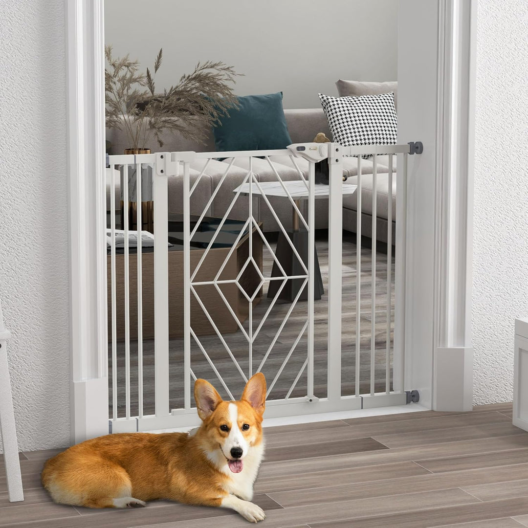 PawHut Hunde Treppenschutzgitter, Hundeabsperrgitter mit automatisch schliessender Tür, 74-100 cm, T