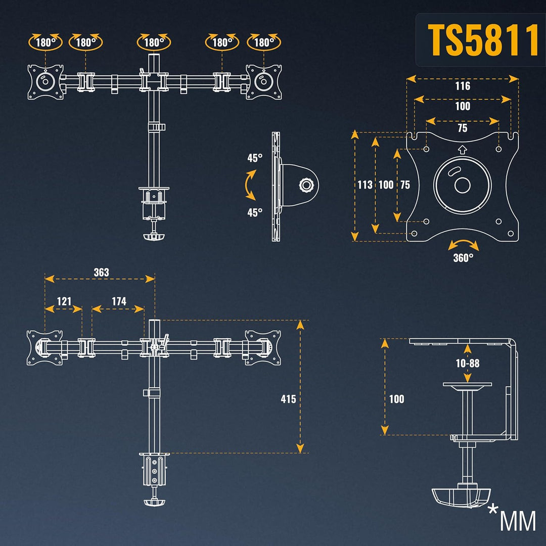 RICOO Monitorarm Monitorhalterung 2 Monitore Arm Monitor Halterung Tisch, TS5811 VESA Tischhalterung
