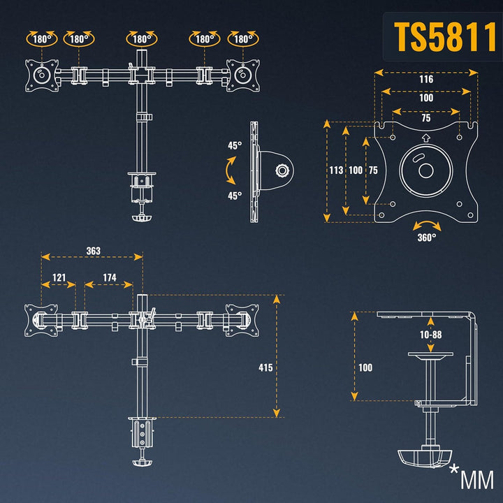 RICOO Monitorarm Monitorhalterung 2 Monitore Arm Monitor Halterung Tisch, TS5811 VESA Tischhalterung
