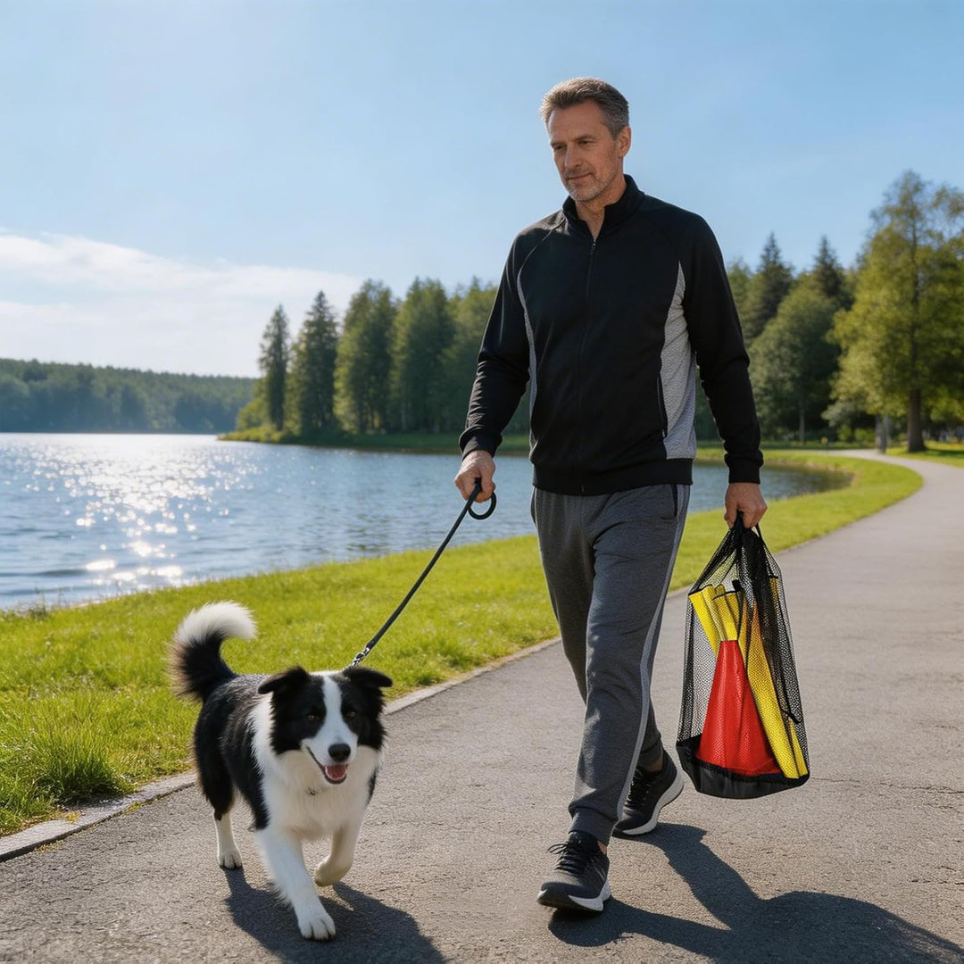 Steckhürdenset 10 Kegel + 5 Stangen, Höhenverstellbare Agility Hürden für Hundesport & Fussballtrain