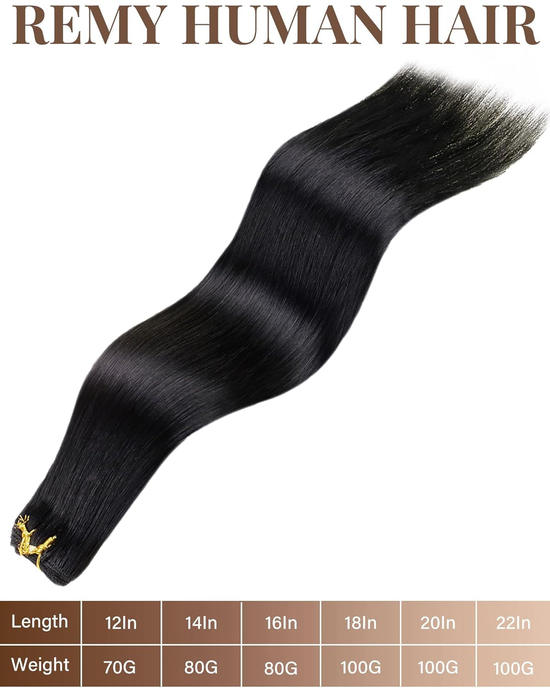 Hetto Extensions Tressen Echthaar Sew in Echthaar Tressen Extensions 40cm Schwarz Tressen Extensions