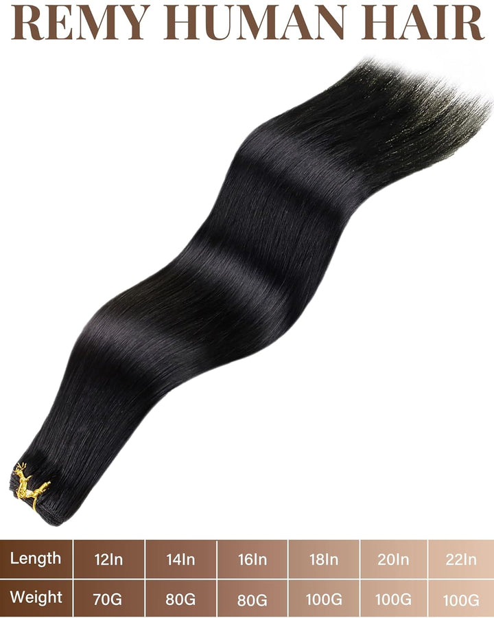Hetto Tressen Echthaar Schwarz 55cm 100g - Voluminöse Weft Extensions für Langhaar, Ideale Basis für