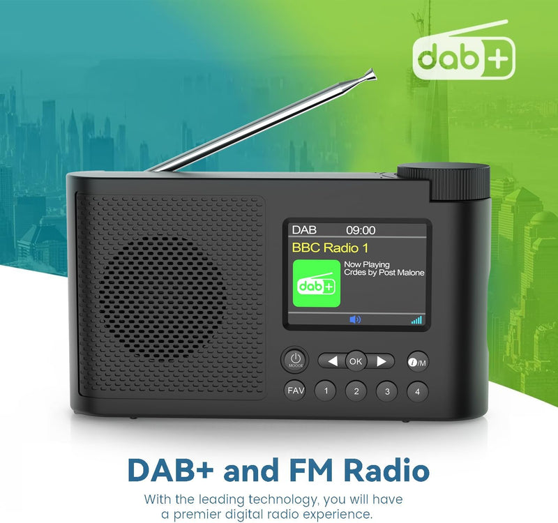 DAB Radio mit Bluetooth, Monodeal DAB Plus Radio mit 3" Zoll TFT Display, Zwei Wecker mit Schlummerf