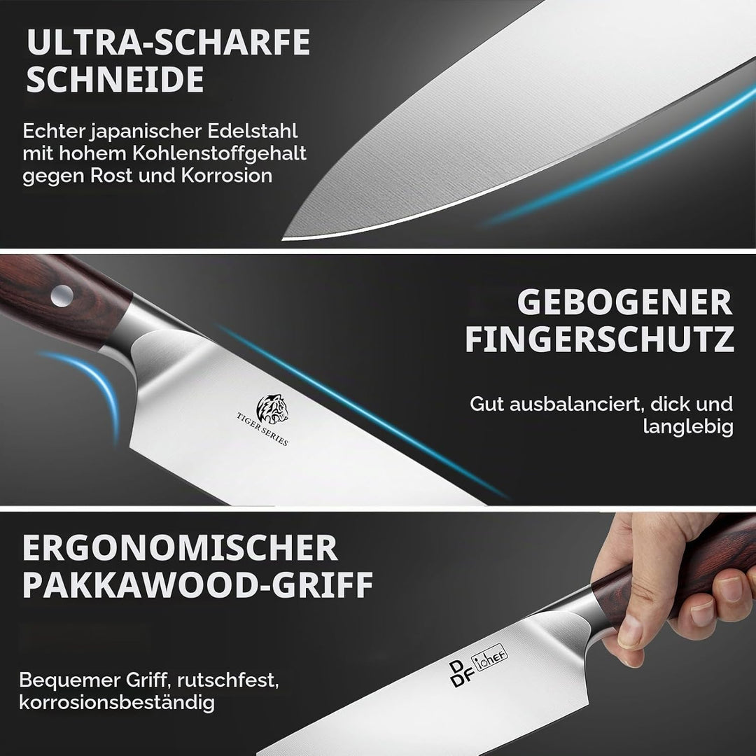 DDF iohEF Küchenmesserset 3 tlg, Messerset Santoku Meser Kochmesser Schälmesser Gemüsemesser Obstmes