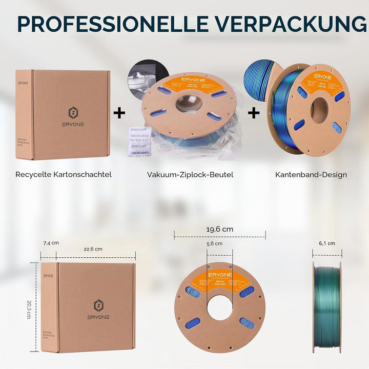 ERYONE Dual Zweifarbig PLA Filament 1.75mm, 3D Drucker Filament 1kg Spule +/- 0,02 mm, Seide Blau &