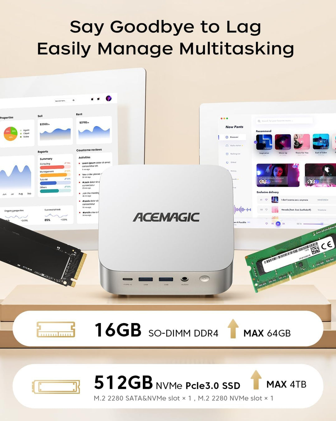 ACEMAGIC K1 Mini PC, Core i5 12600H(12C/16T), Micro Desktop Computer Für Büro/Heimkino/Meeting/Busin