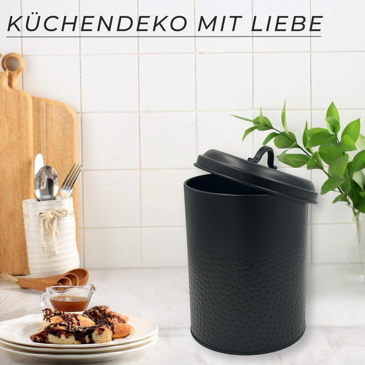 Vorratsdose Keksdose, Lebensmitteldose Yuma strukturierte Oberfläche, schwarz pulverbeschichtet, run
