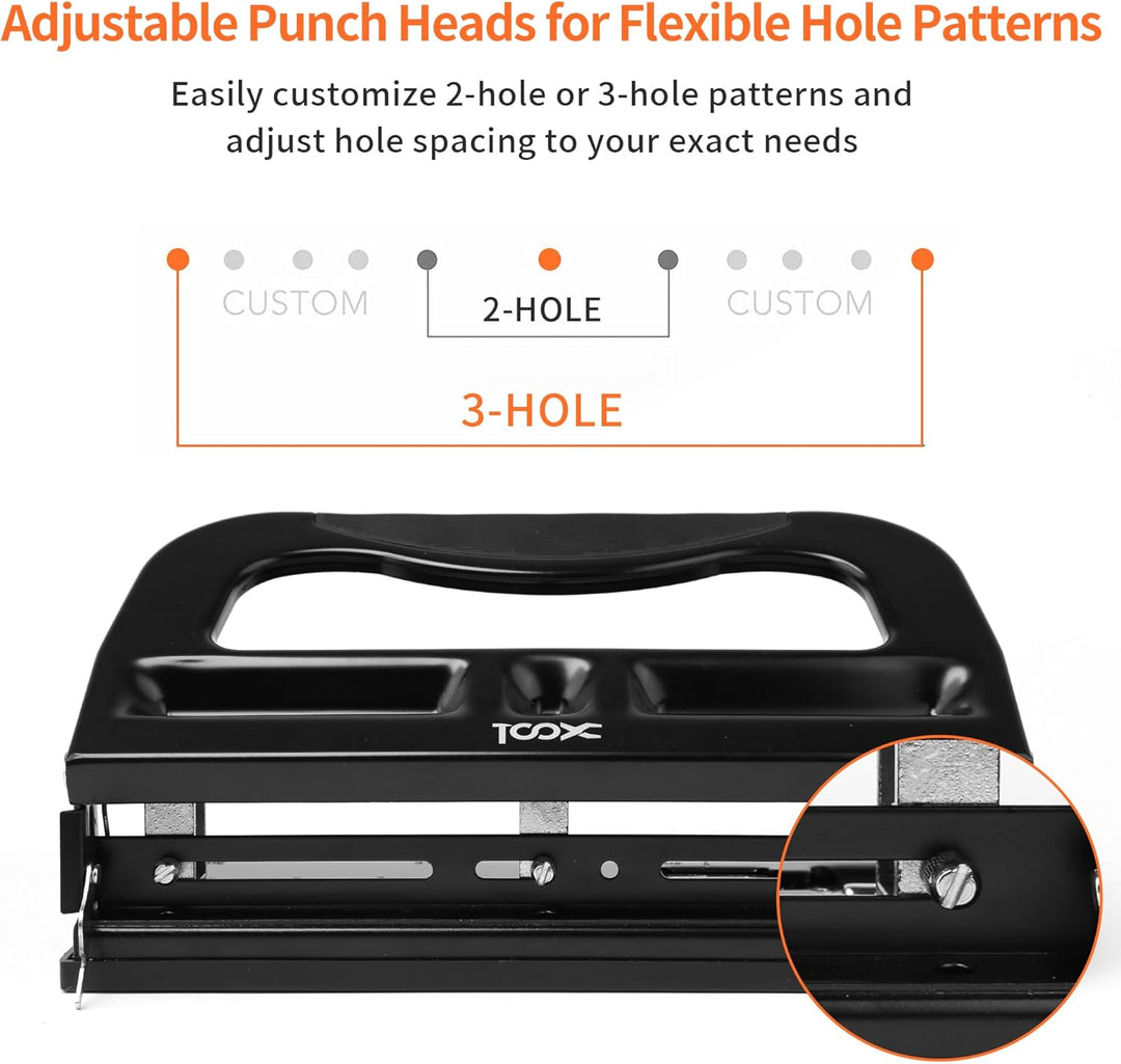 XOOL 3-fach Büro Locher für 40 Blatt, verstellbarer Locher aus Metall, Ergonomisches Design Büroloch