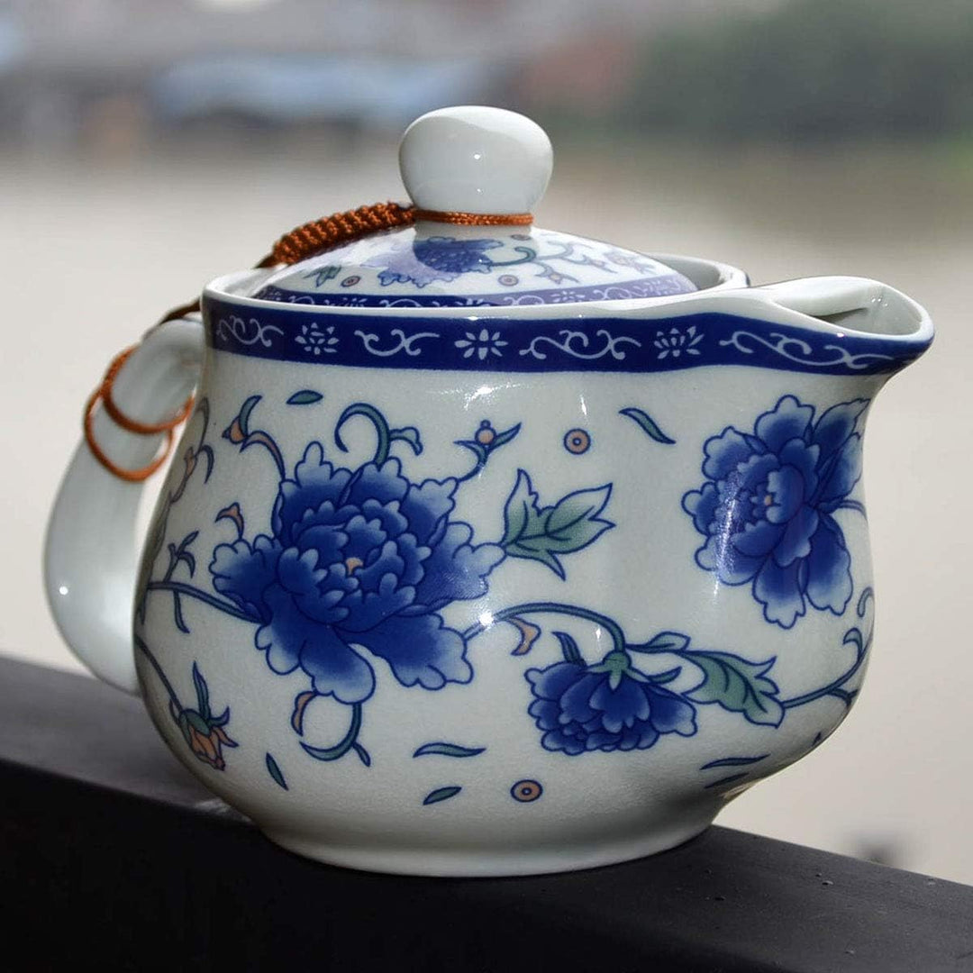 Yxhupot Teekanne 425 ml Blau Weiss Porzellan China Edelstahl Infuser Blume (Cihu Mudan), Weiss