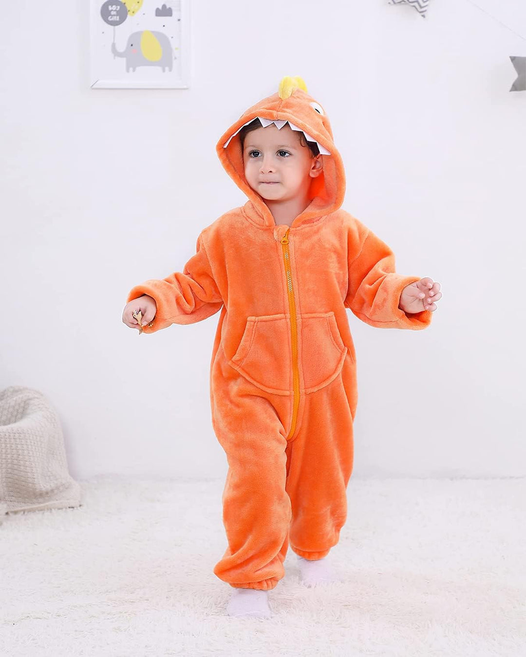 LOLANTA Kinder Dinosaurier Kostüm, Kinder Tier Flanell Strampler Overall, 1-2 Jahre Orange