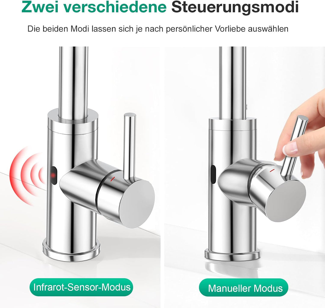 CREA Infrarot Wasserhahn 360° drehbar mit Automatischer Sensor Berührungslose, Einhebelmischer Armat