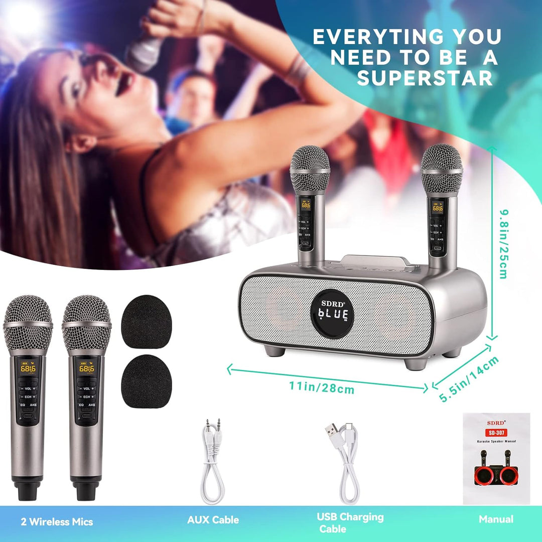 Karaoke Maschine,Bluetooth Karaoke Anlage für Erwachsene und Kinder, Tragbares PA-System mit 2 Mikro