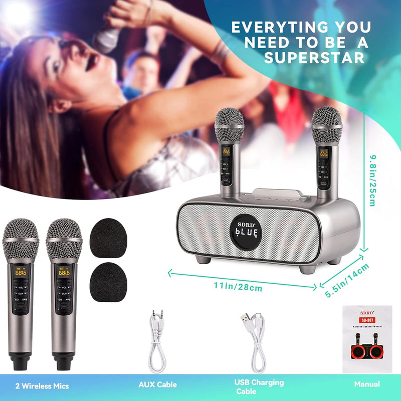Karaoke Maschine,Bluetooth Karaoke Anlage für Erwachsene und Kinder, Tragbares PA-System mit 2 Mikro