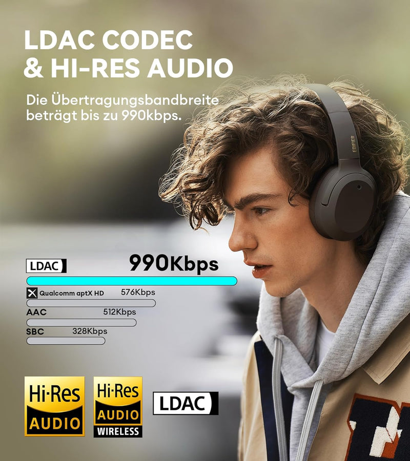 Edifier W820NB Plus Kopfhörer mit Hybrid Aktiver Geräuschunterdrückung - LDAC Codec - Hi-Res Audio W