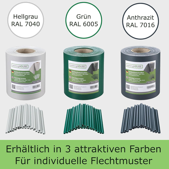 workingHOUSE Premium PVC Sichtschutzstreifen für Doppelstabmattenzaun - 650g/m² 35 m x 19 cm - Zauns