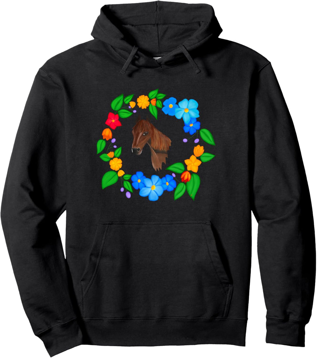 Blumenkranz mit Pferd Pullover Hoodie