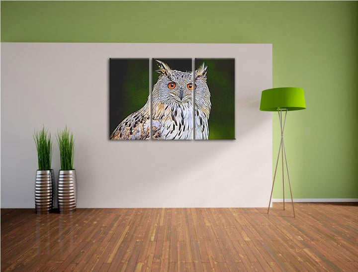 aufmerksame Waldohreule NewArt 3-Teiler Leinwandbild 120x80 Bild auf Leinwand, XXL riesige Bilder fe