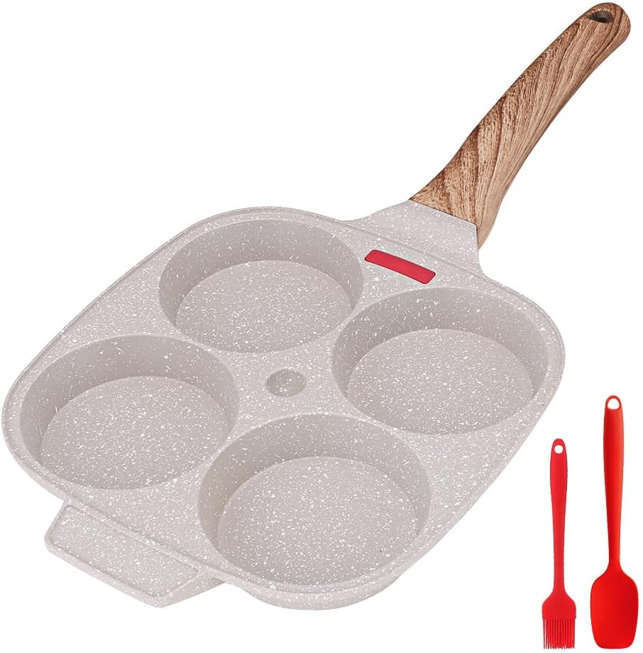 Bobikuke Spiegeleipfanne, Pancake Pfanne 4 Loch Augenpfanne Antihaft-Aluminium Pfanne für Frühstück