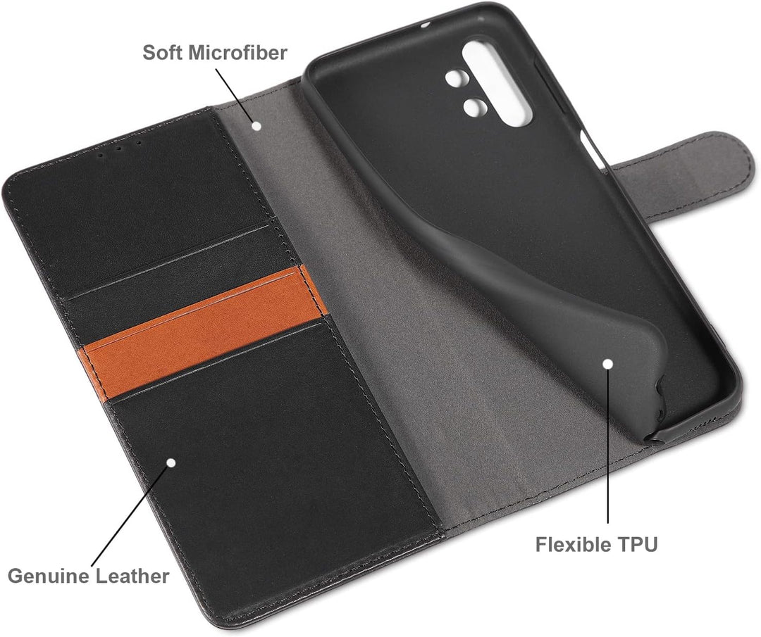 LENSUN Echtleder Hülle für Samsung Galaxy A13, Handyhülle [Echtes Leder] [Magnetverschluss] [RFID Sc