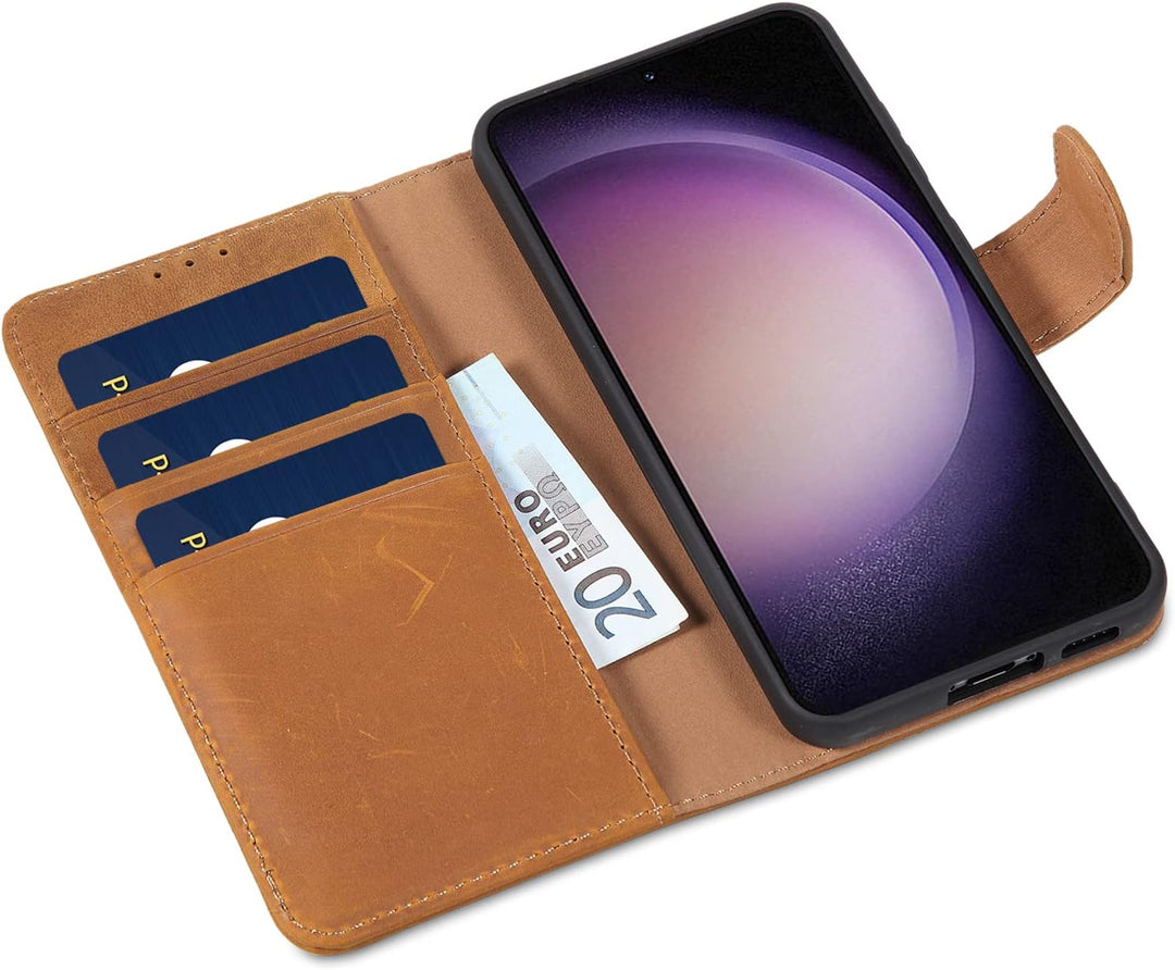 LENSUN Echtleder Hülle für Samsung Galaxy S23, Handyhülle [Echtes Leder] [Kartenfach] [RFID Schutz]
