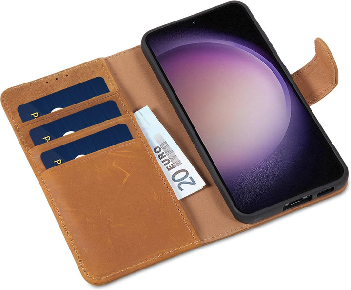 LENSUN Echtleder Hülle für Samsung Galaxy S23, Handyhülle [Echtes Leder] [Kartenfach] [RFID Schutz]